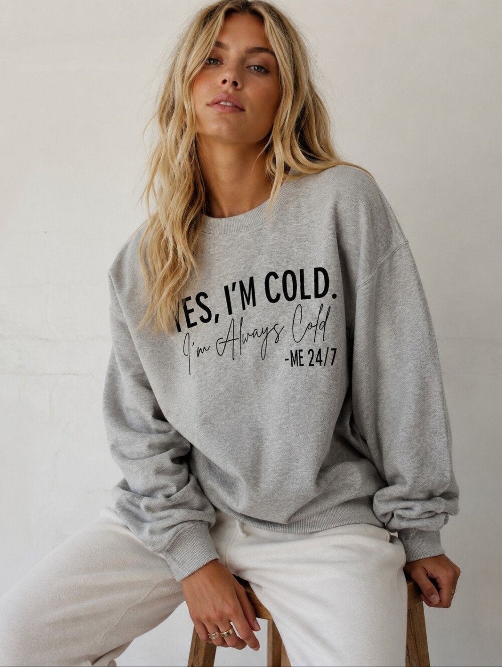 Weetiotio Yes I’m Cold Graphic Gray Crewneck Sweatshirt NWT S
